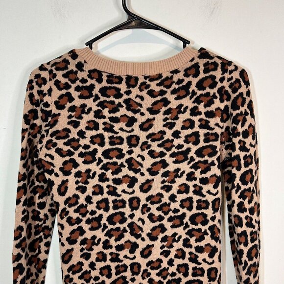 Express Animal Print Sweater S Womens Tan Black Brown Pullover Size Small Petite - Picture 6 of 10